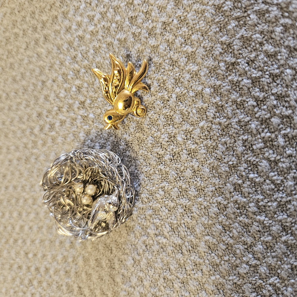 Intricate Silver and Gold Brooch with Sparkling Stones